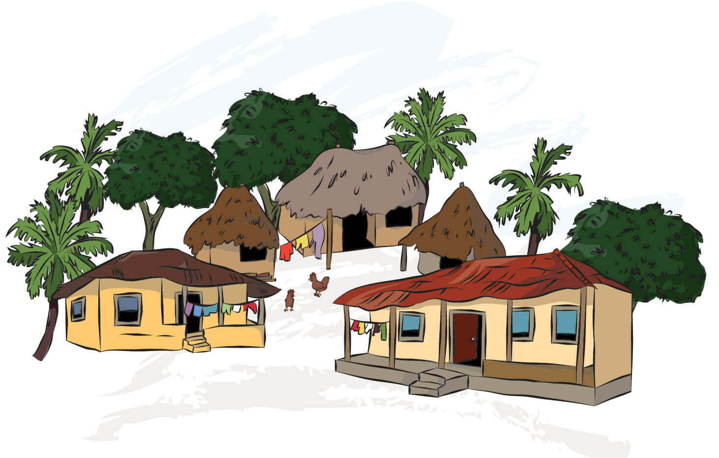an illustration of a village in Sierra Leone