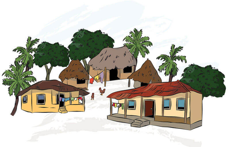 an illustration of a village in rural Sierra Leone